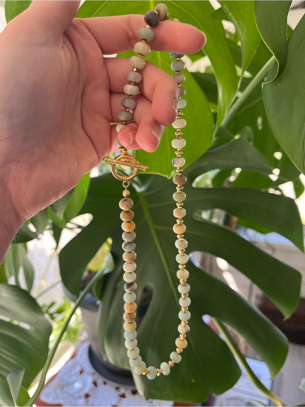 Amazonite Bead Necklace with Gold Accents